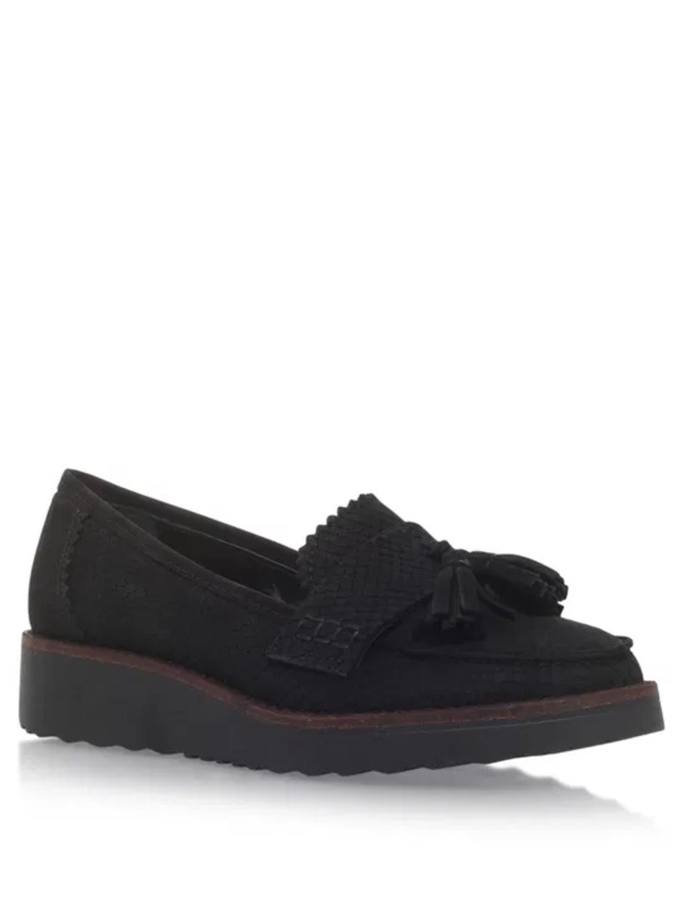 Black Tassel Loafers for Women — Textured Slip-On Flats
